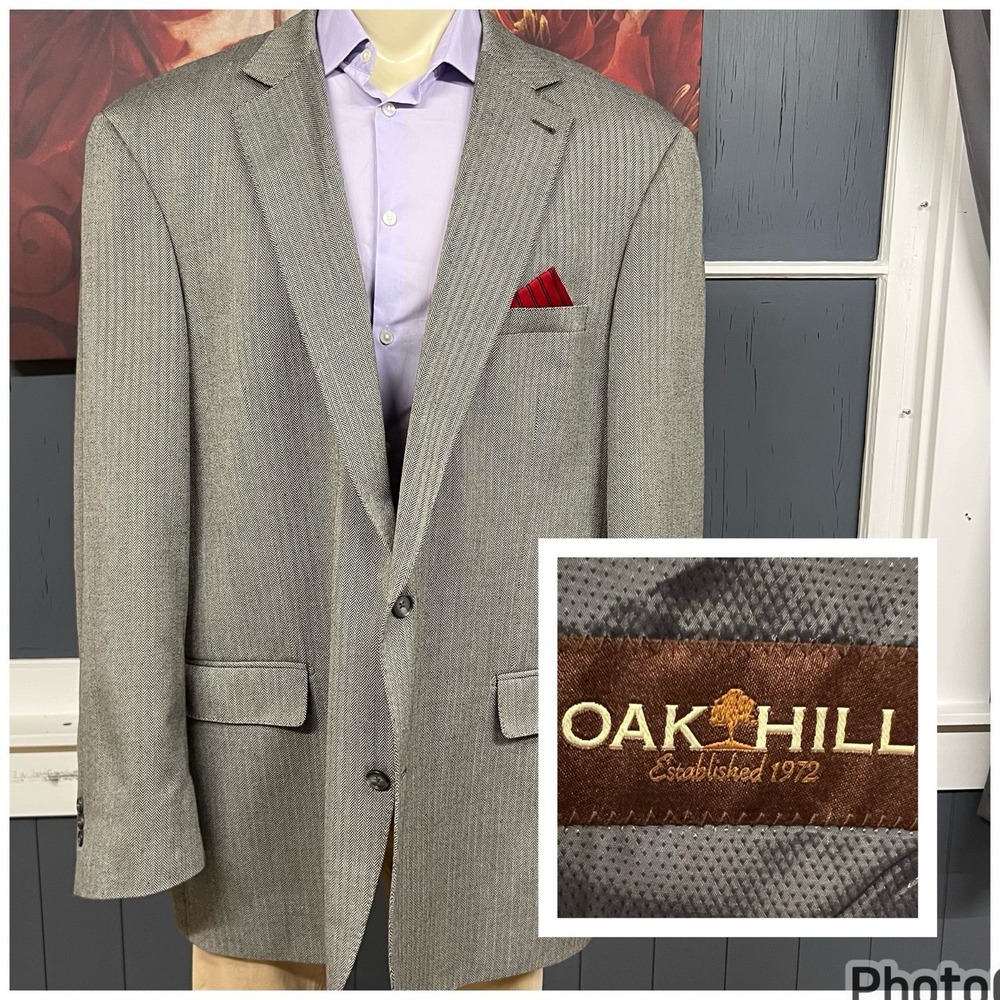OAK HILL Big & Tall Blazer Sport Coat‎ Mens 2XLT (50/52L) Long Polyester Gray